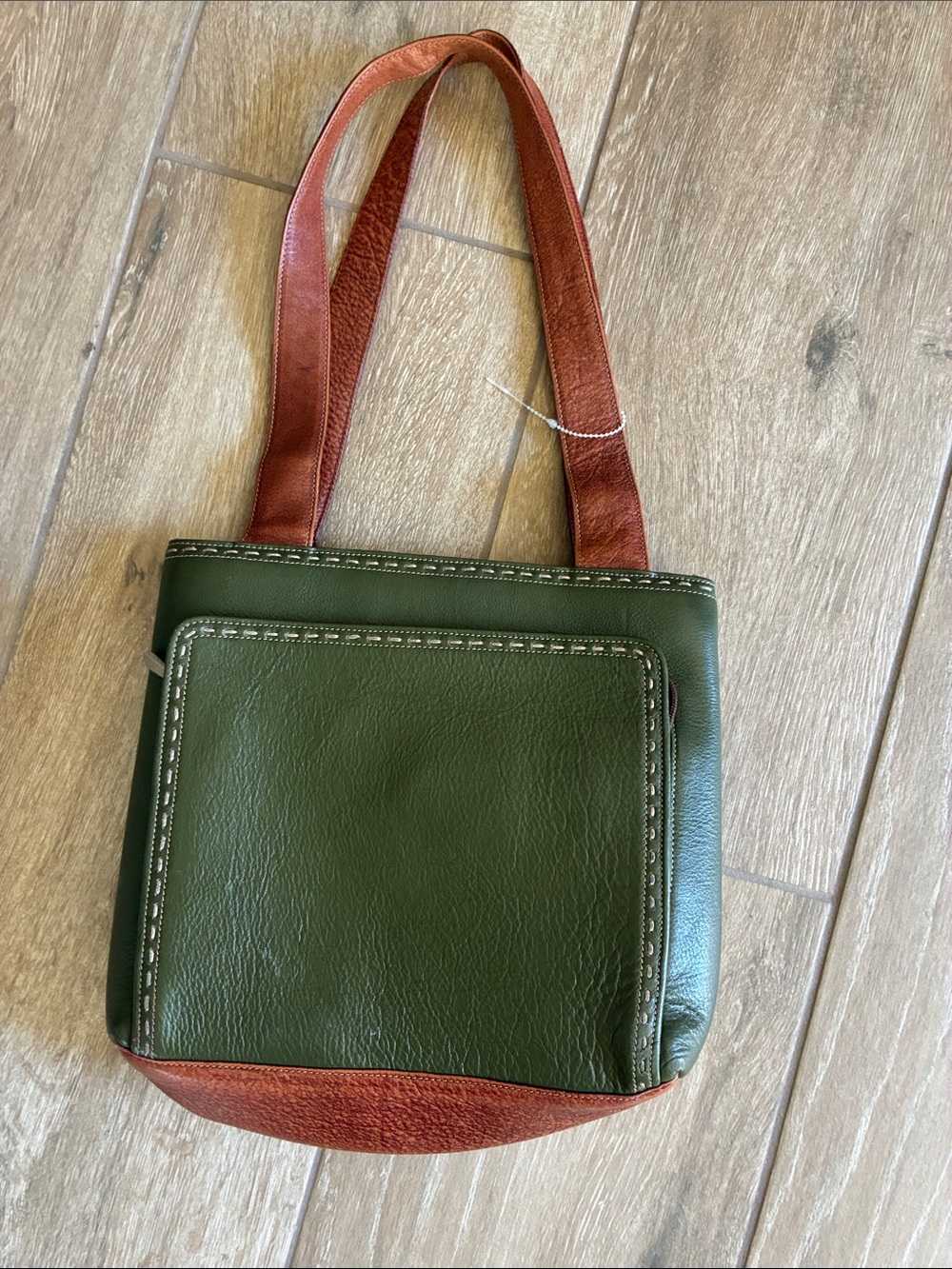 Green and Brown Leather Tote Bag